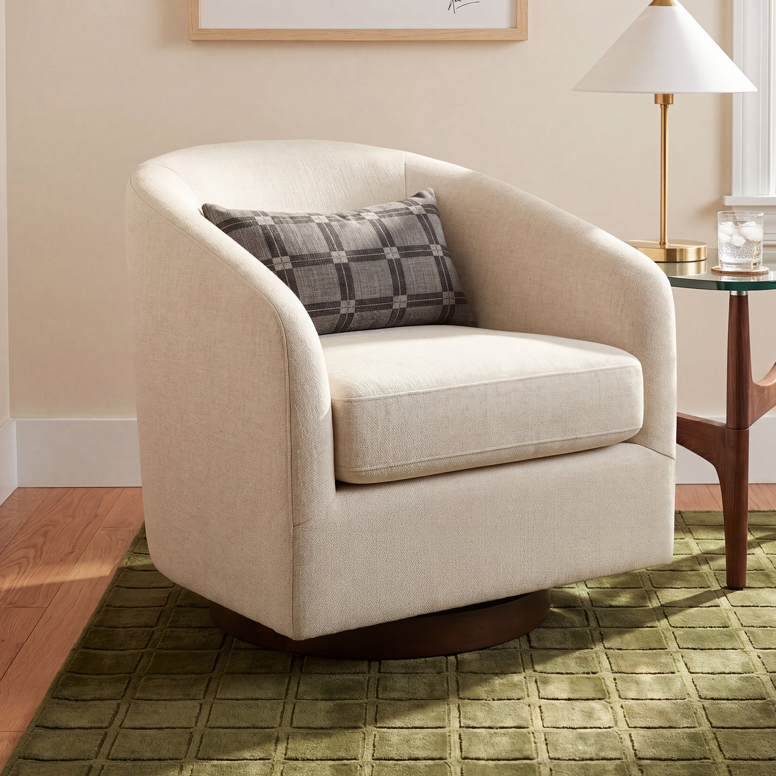 Bennett Upholstered Swivel Barrel Chair, Effie Linen Performance Linen