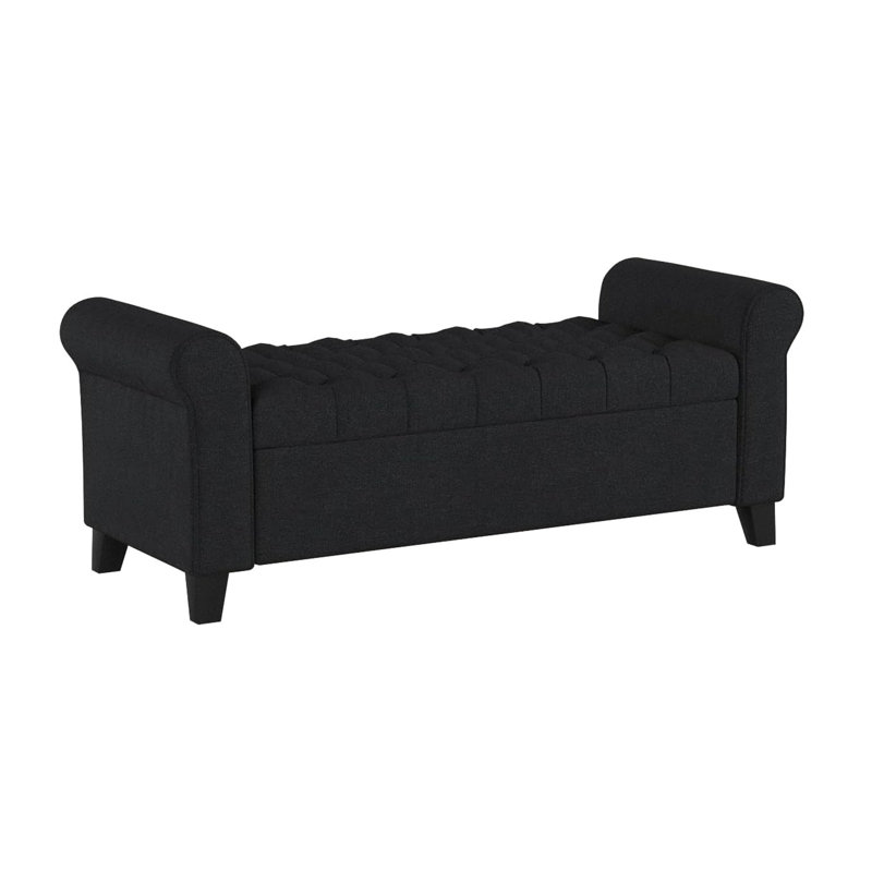 Dark Grey Fabric Bench With Button Appealing Texture, 50" Long Modern Storage Captivation And Rolled Arms,