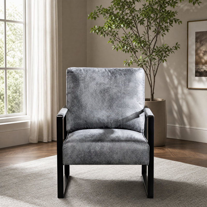 Fauteuil Mid-Century moderne avec structure en métal, Microfibre / microsuède gris, Gris