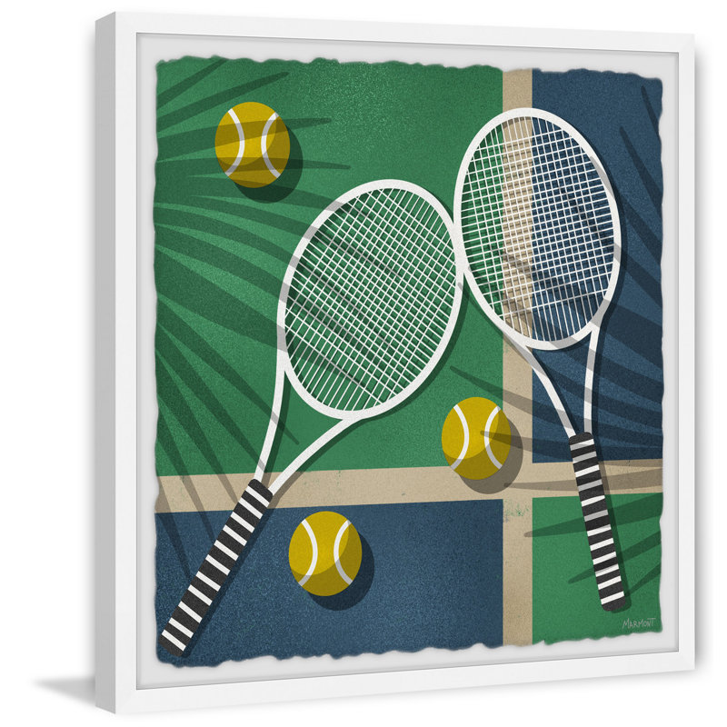 Reproduction encadrée de raquette de tennis Legler, H 18 po x l 18 po x 1,5 po