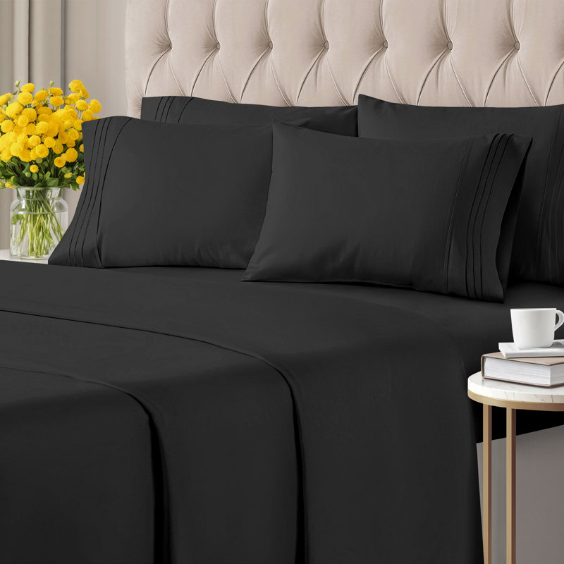 6 Piece Sheet Set, Soft Cooling Bed Sheets, Breathable & Wrinkle Free, Hotel Luxury Bedding, Queen Sheet Set + 4 Pillowcases