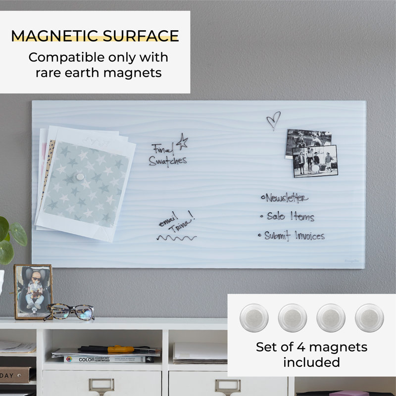 White Waves Magnetic Glass Dry-Erase Board with Magnets, 18in x 36in