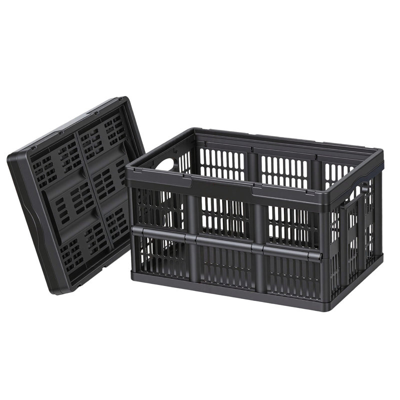 Bacs de rangement en plastique pliables, 45 L, caisses de rangement pliables empilables avec poignées, capacité de 33 lb par bac, contenants robustes pliables, paniers peu encombrants, pour organiser la maison