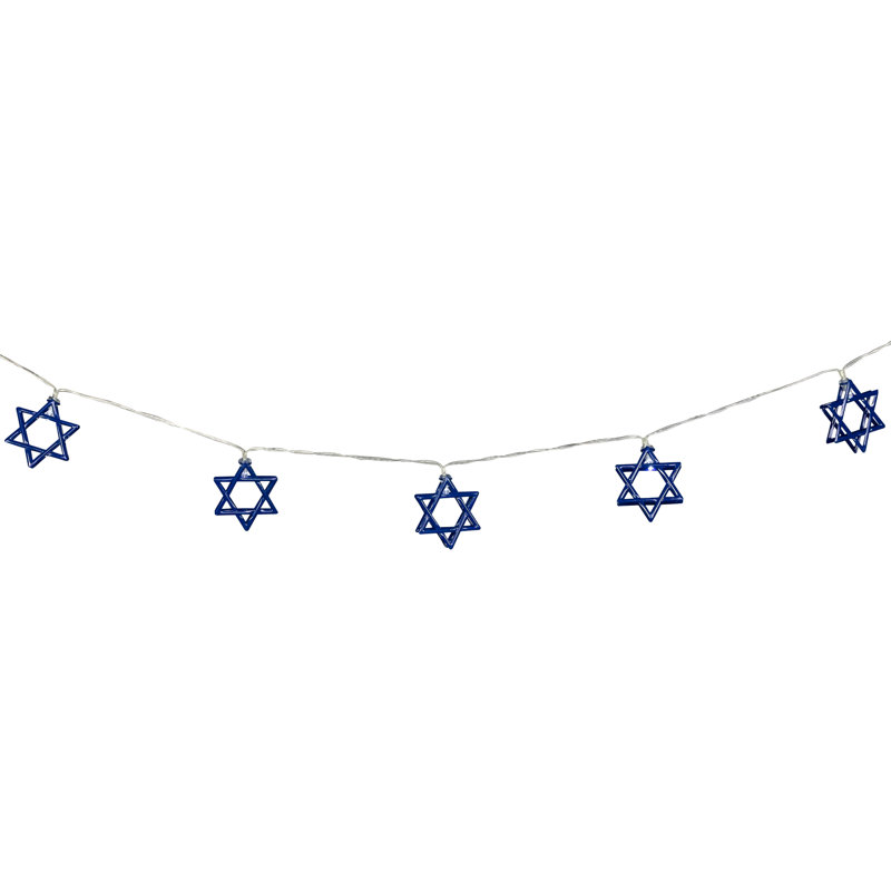 Star Of David Hanukkah Lights - White LED - 5' Clear Wire - 10Ct
