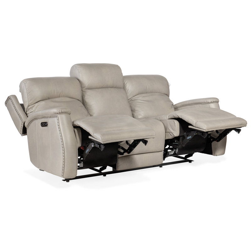 MS 78" Genuine Leather Square Arm Reclining Sofa, Gray Genuine Leather