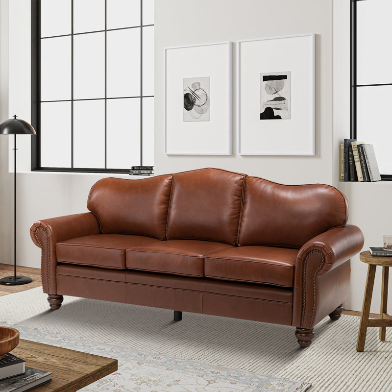 Damore 81'' Wide Genuine Leather Sofa, Brown