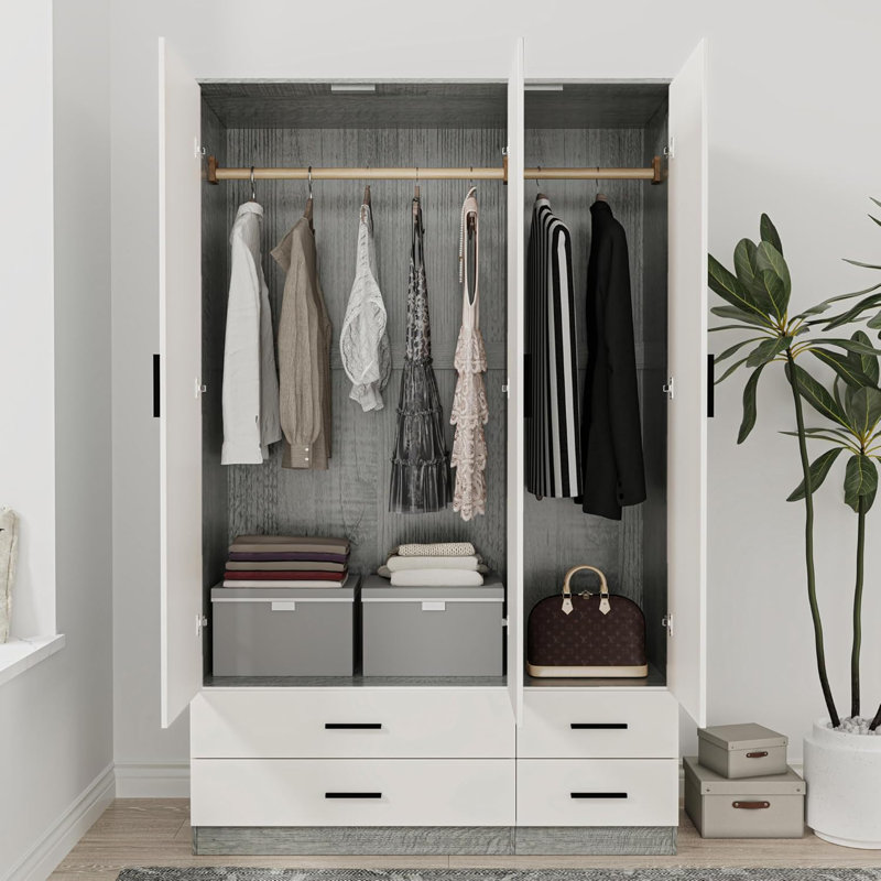 Retonia Manufactured Wood Wardrobe, Ash Grey/White
