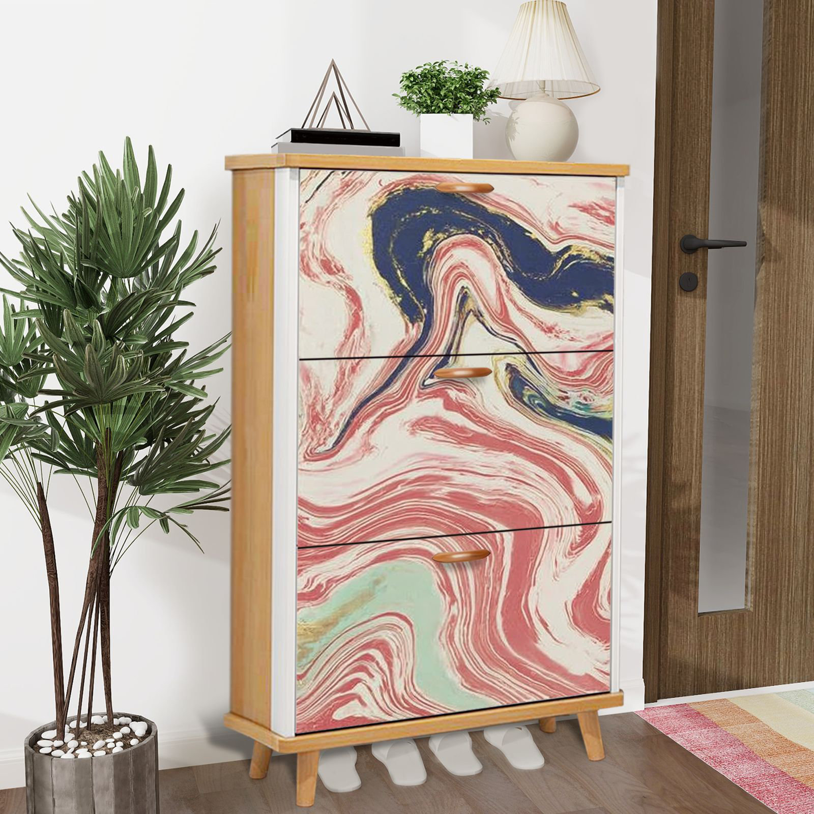 East Urban Home Shoe Storage Cabinet with 3 Flip Drawers for Marbling ...