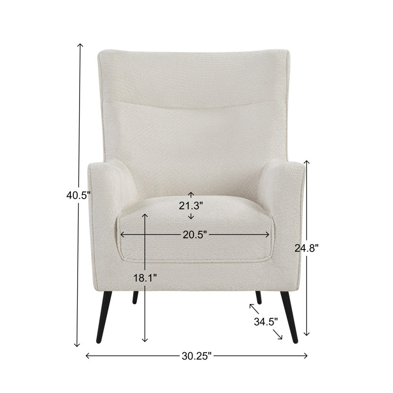 Modern Performance Fabric Upholstered Wingback Accent Armchair with Metal Legs, Gray – Gina by Pipp & Liv, Gray