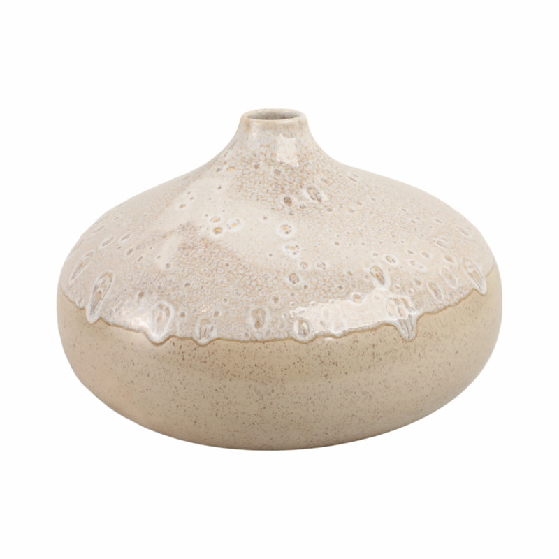 Decorative Pottery Flower Vase Accent For Home Decor - Contemporary Tall Table Vase for Living Room and Dining Room Decor - Cream