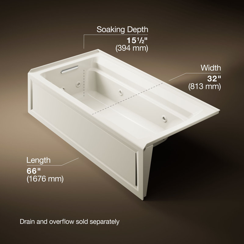 Archer® Alcove 72" x 36" Whirpool Bathtub, Biscuit, Left
