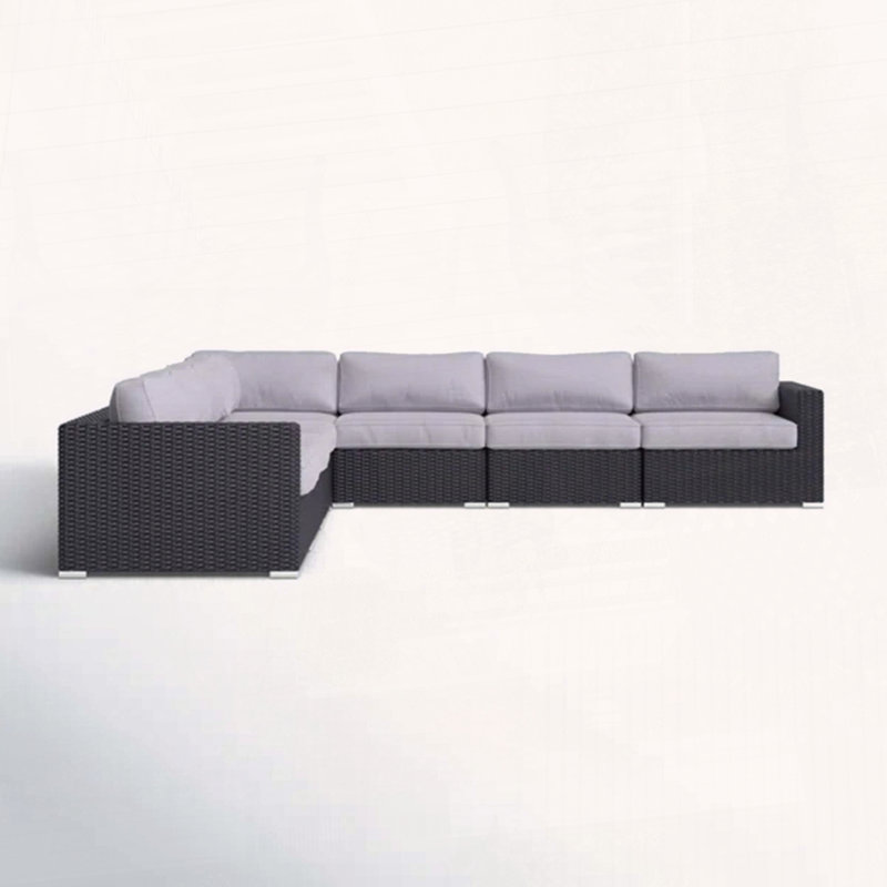 Canapé modulaire d'extérieur en osier de 122 po de largeur avec coussins entièrement assemblé
