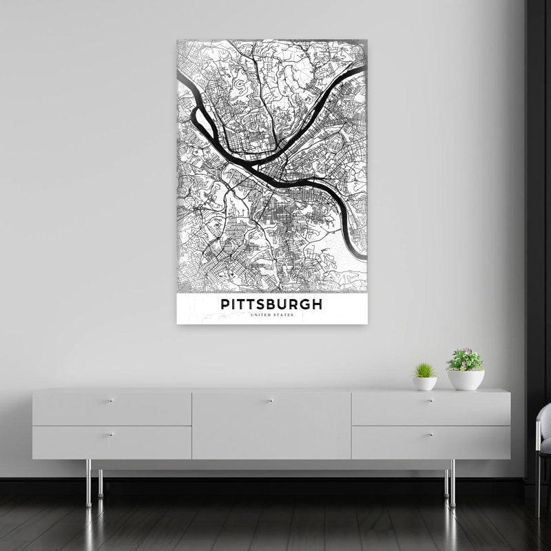 Pittsburgh City Map Abstract Contemporary Architecture City Wall Art Print 1 Piece Wrapped Canvas Wall Art