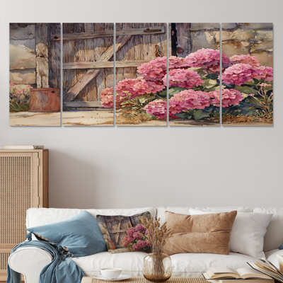 Hydrangées par la porte de l'écurie II - art mural hortensia - décoration murale traditionnelle