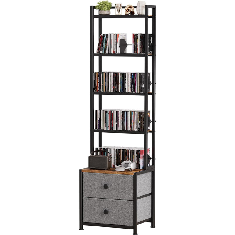 Étagère de rangement à 5 niveaux pour CD et DVD avec tiroirs en tissu