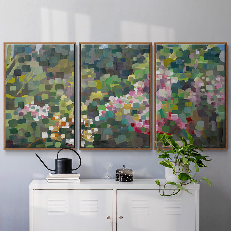 Arboretum au printemps - Toile encadrée multi-pièces UBOR127C, H 24 po x l 48 po x P 2 po, Noyer