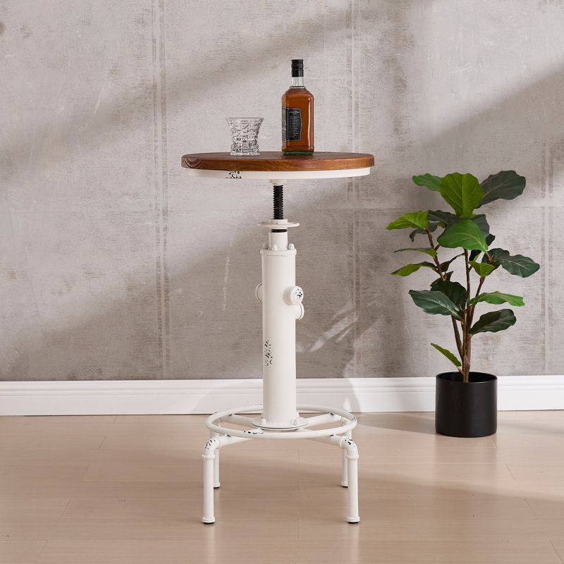 Vintage & Industrial Bar Set With Adjustable Height Metal Frame Counter Stools And Round Bar Table, Blanc