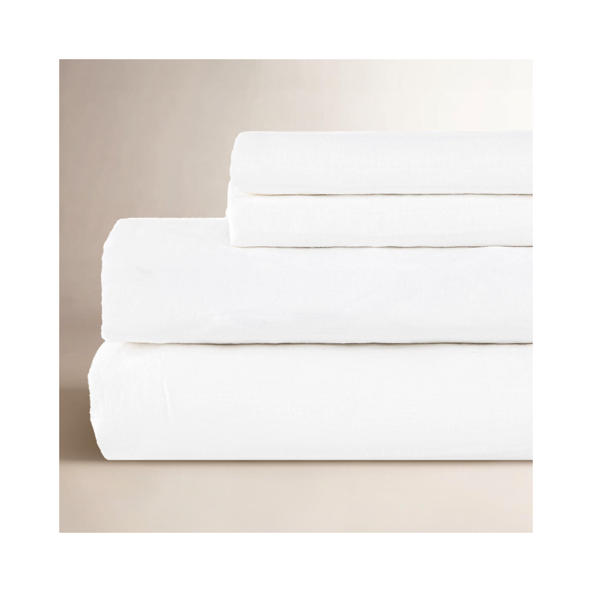 100% French Linen Sheet Set, White, California King Sheet Set with 2 Pillowcases