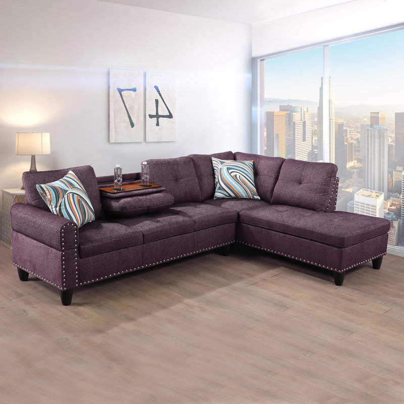 Upholstered L-Shaped Sectional Right Hand Facing, Amaranth