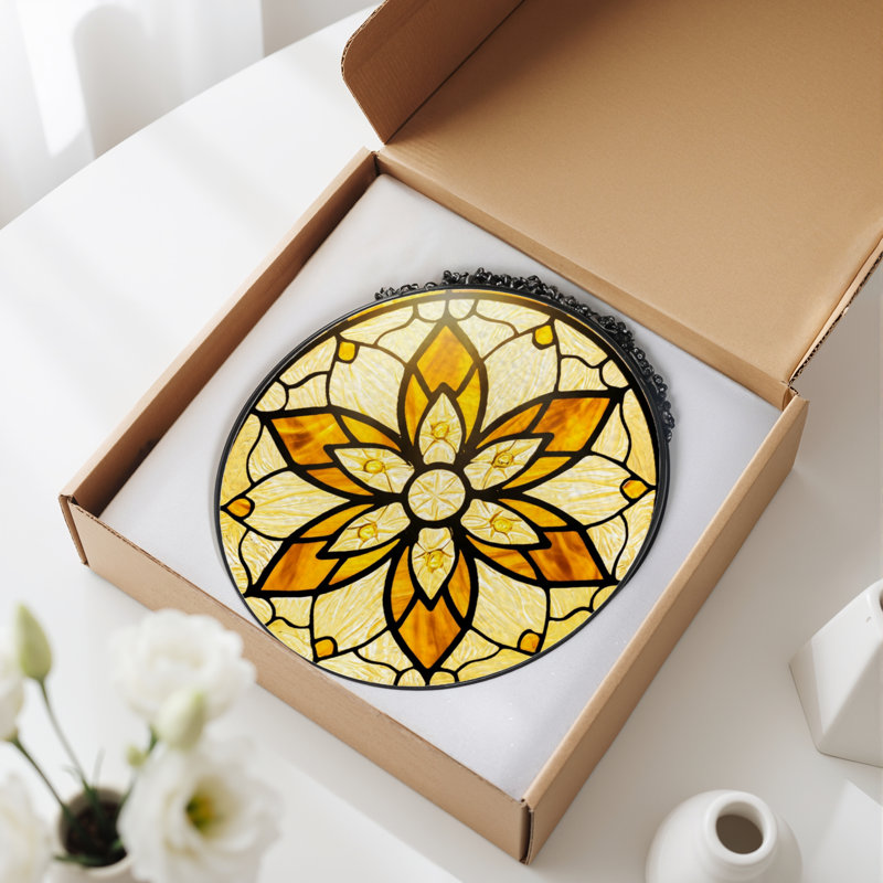 Vitrail de vitrail à motif floral H 7,8 po