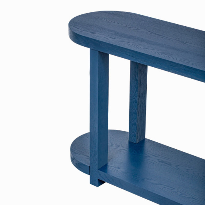 Uniquely designed entryway table with streamlined tabletop design, Navy Blue