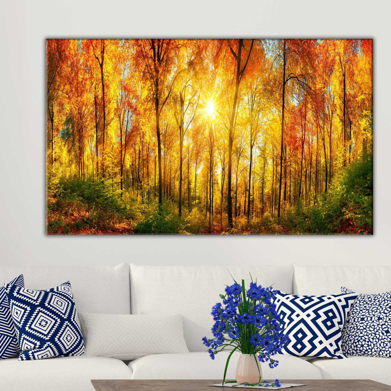 « golden forest », reproduction de photo sur toile tendue, H 28 po x l 48 po x P 1,5 po