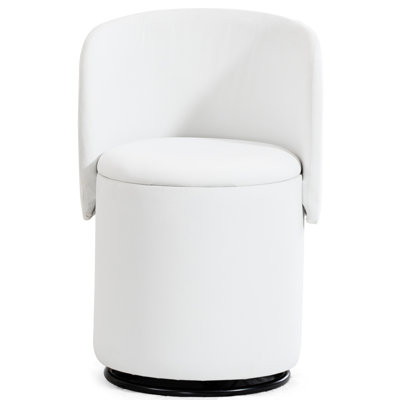 360 Swivel Stylish Upholstered Chair With Built-in Storage, Soft Padded Seat For Bedroom Vanity And Dining, Cat Bed Stool, Beige, Poplar Wood, Foam Filler, Fabric & Metal Velvet Materials, 16.59 In