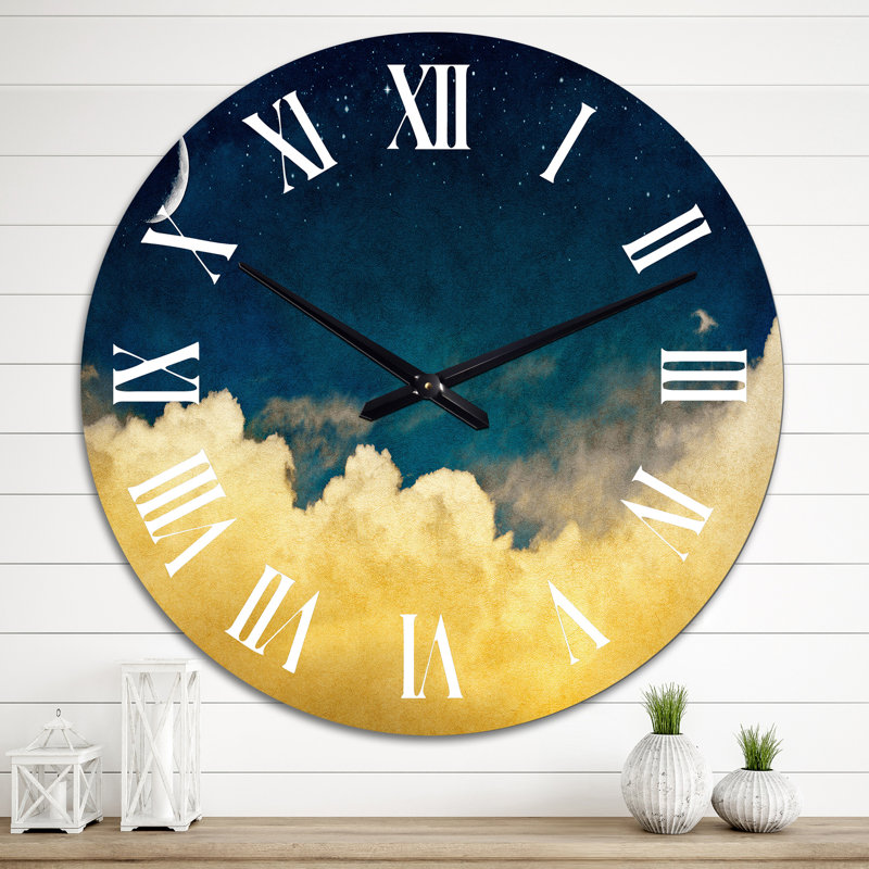 Yellow Clouds on a Dark Blue Sky - Traditional Wall Clock, Medium