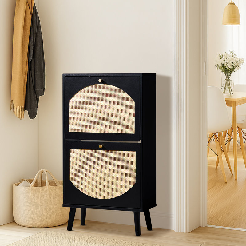 Armoire de rangement à chaussures en rotin, Noir, H 38,6 po x l 21,3 po x P 9,5 po