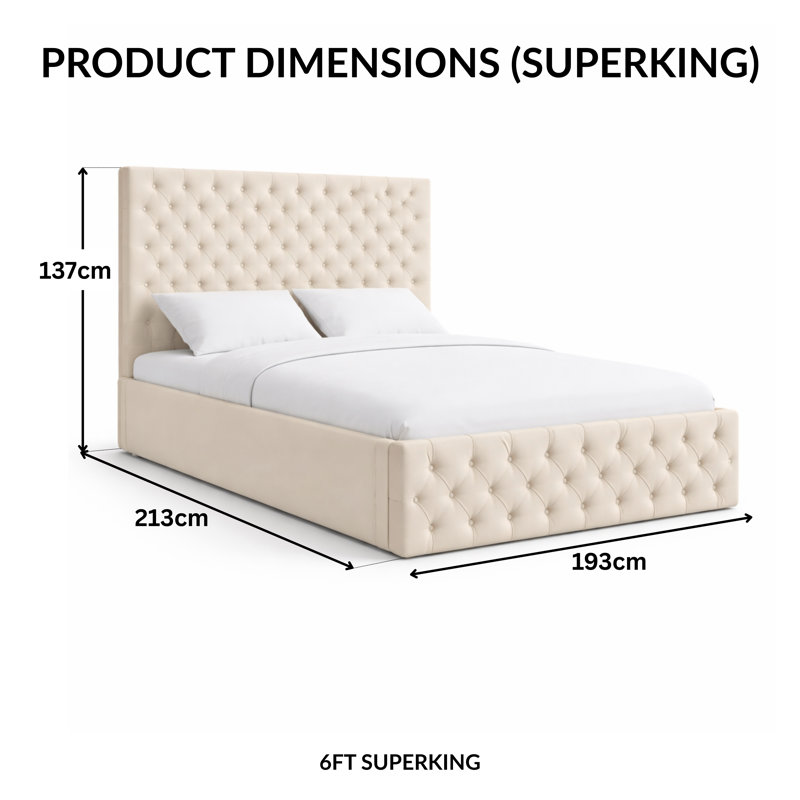 Upholstered Bed, Super King, Cream