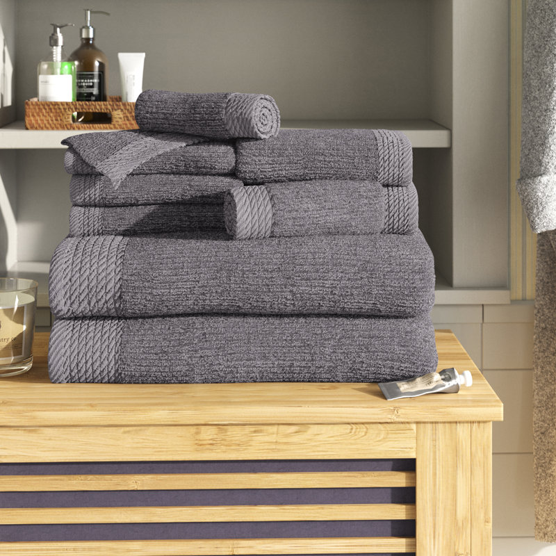 Airyonna 10-Pc Bath Towel Set - Luxurious 100% Cotton Ribbed Pile Absorbent Bathroom Set Towels, Silver