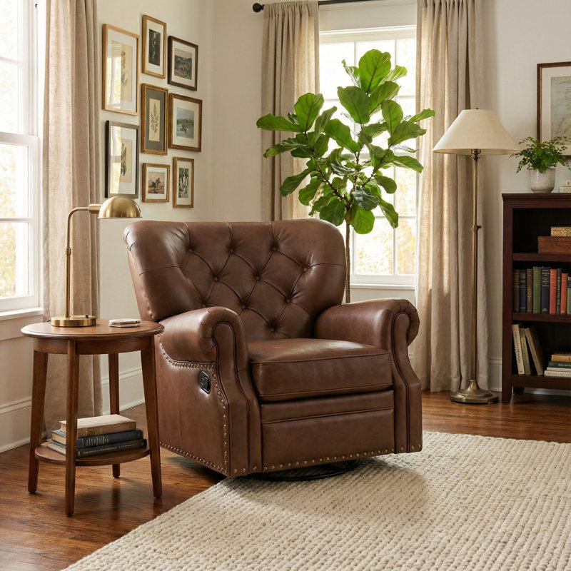 Fauteuil inclinable pivotant en cuir capitonné surdimensionné de 38 po avec 270 ° et 270 °