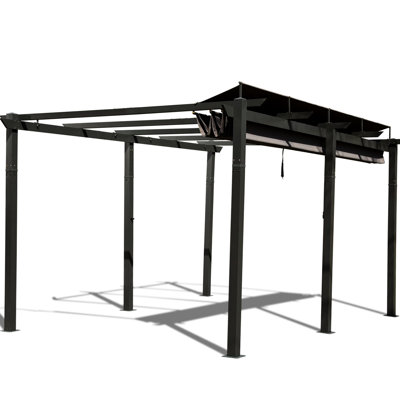 11 X 16 Ft Dark Gray Courtyard Relaxation Hub Pergola With Canopy. Aluminum, Fabric, Adjustable For Patio Entertainment Aluminum Frame, Fun Activities