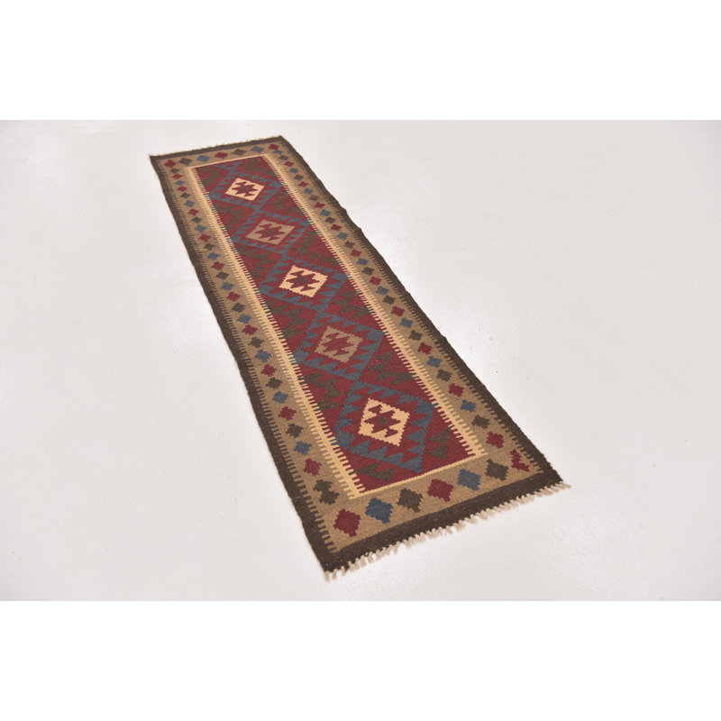 Tapis de la surface en laine rouge/brune 2 pi x 6 pi 6 po one-of-kind à la main noué la Lorain