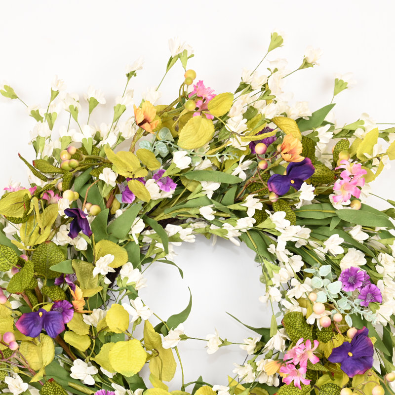 Couronne de porte artificielle 24 po, Vert/mauve