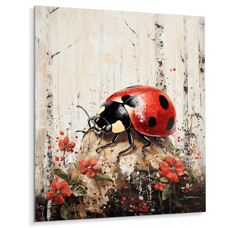 «Curious Spotted Ladybug Forest II», reproduction d'art en métal, impression sur métal, H 44 po x l 34 po