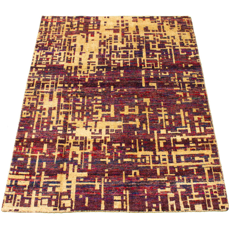 Tapis unique bourgogne foncé en soie noué à la main nouvel âge 5 pi 9 po x 7 pi 10 po