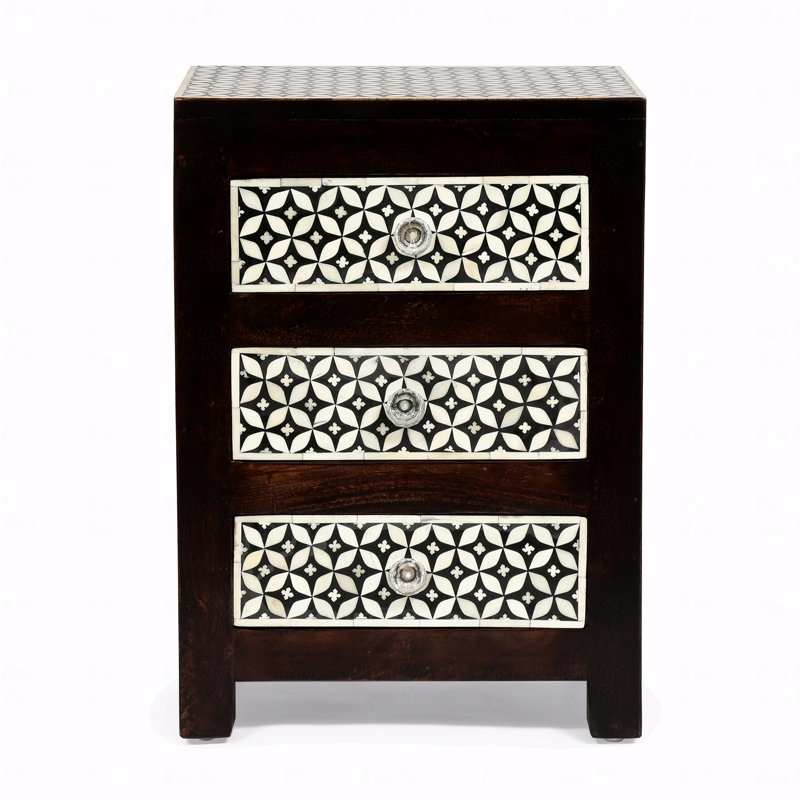 Woodenen 3-Drawer Bone Fitted Design Bedroom Nightstand