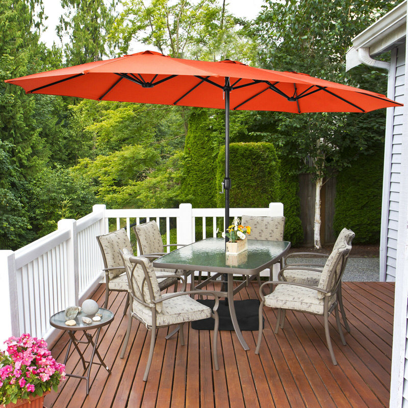 Parasol de marché rectangulaire 15 pi x 9 pi avec manivelle et base Gerardi, Orange