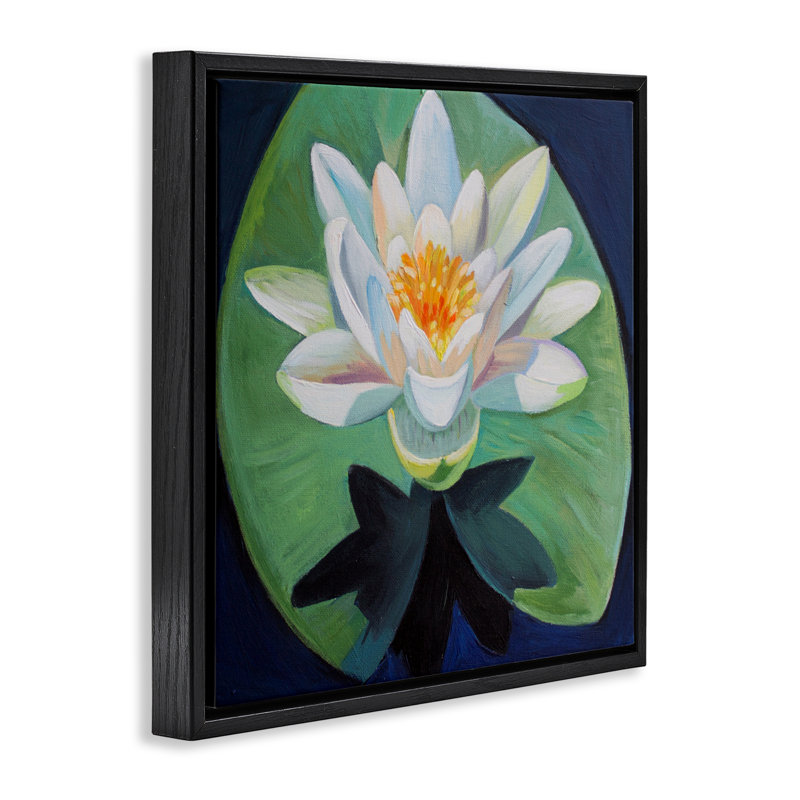 Élégant cadre flottant Lotus & Lily Pad, design par Violeta Vollmer, Cadre flottant noir de jais, H 18 po x l 18 po