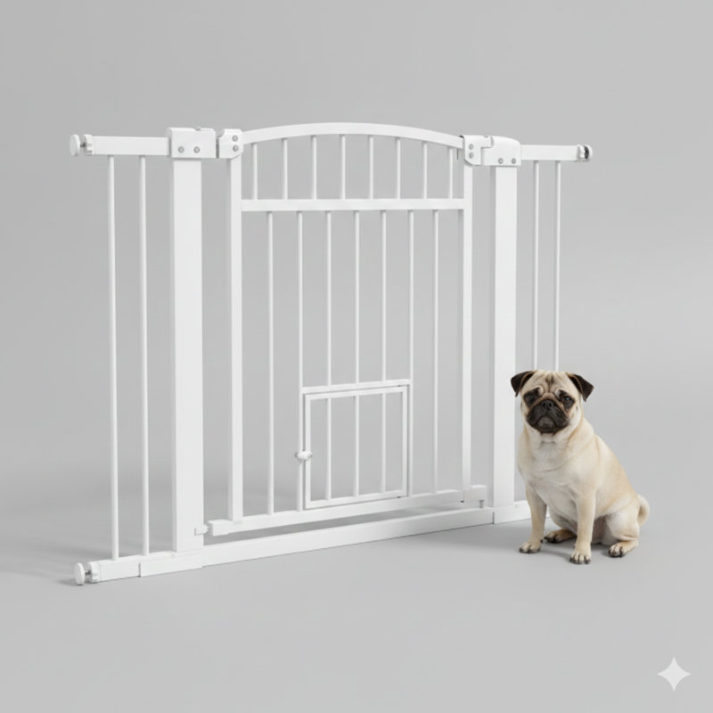 Pet Barrier with Walk-Through Design, Includes Broad Opening and Built-In Cat Door
