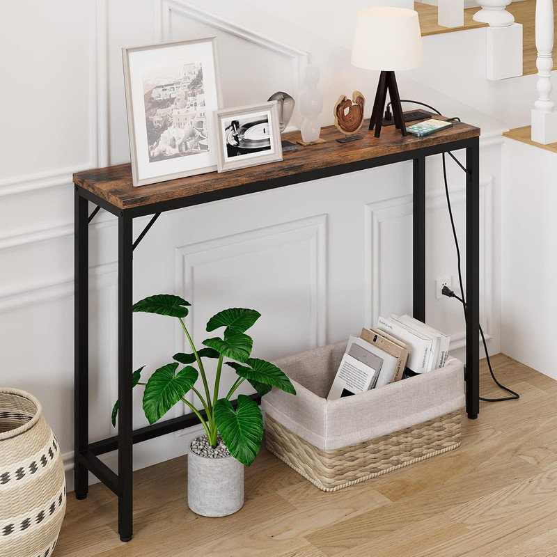Console étroite 39,4 "avec prises de courant et ports USB, canapé industriel doré pour vestibule
