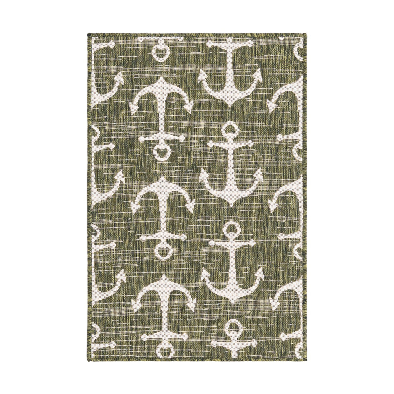 Tapis d'intérieur / extérieur en plastique tissé à la machine Glidden - vert / ivoire, Rectangle 2 pi 2 po x 3 pi