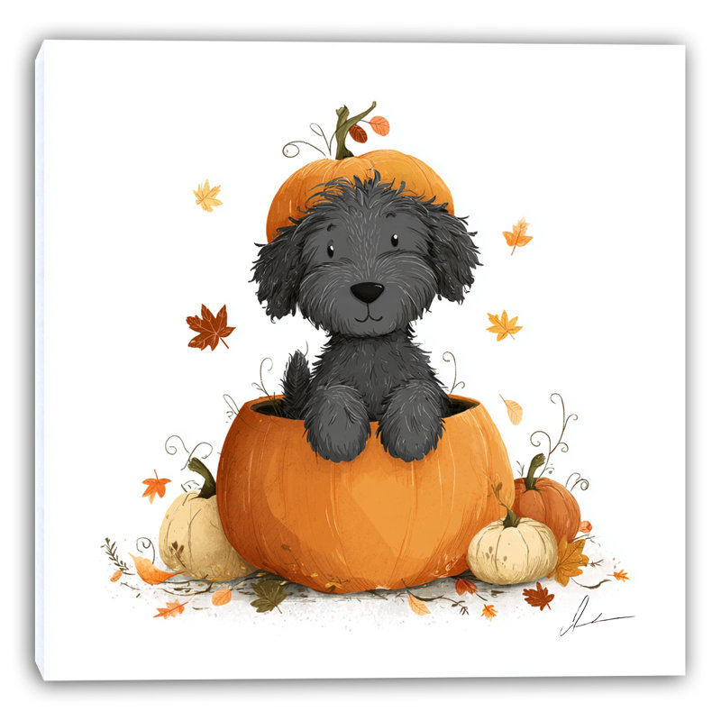 «Pumpkin Pup Surprise», art mural sur toile, H 30 po x l 30 po