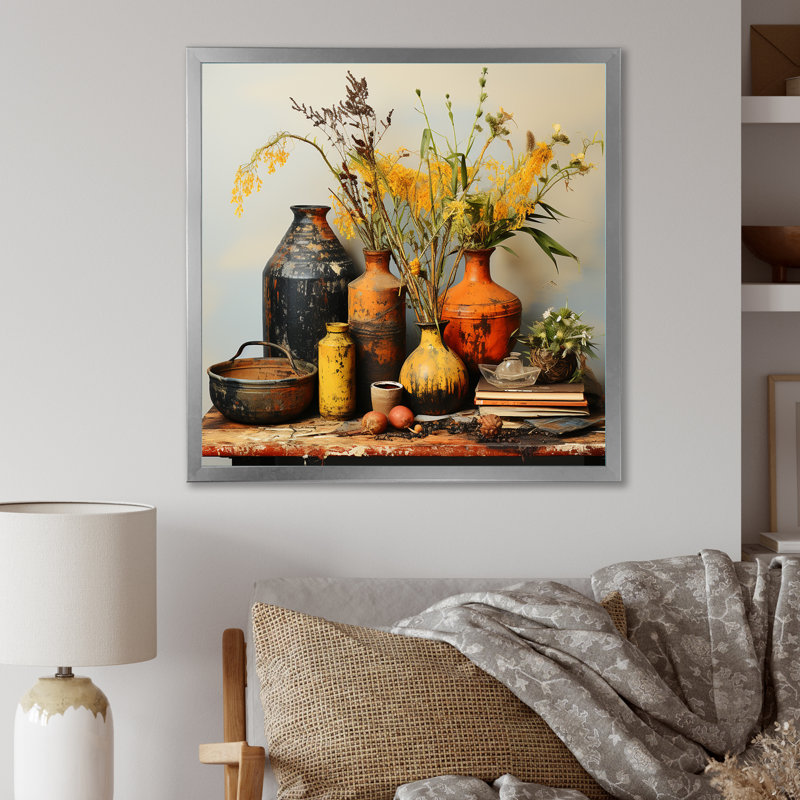 Art mural jaune Boho, Cadre simple argenté, H 16 po x l 16 po x P 1 po