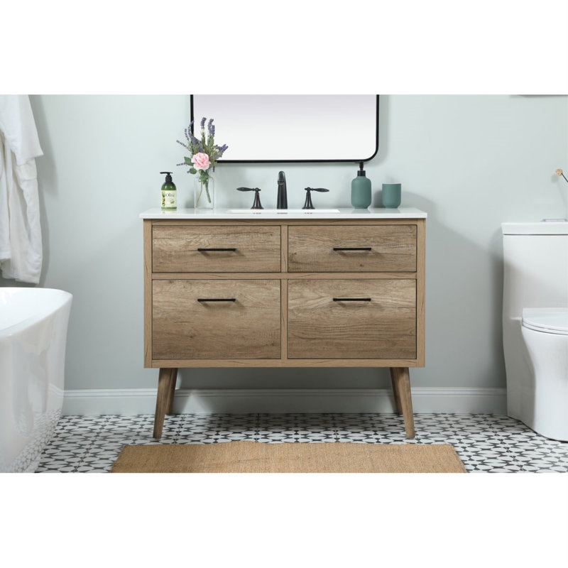Steinfeldt 42'' Single Bathroom Vanity with Engineered Marble Top, Natural Oak