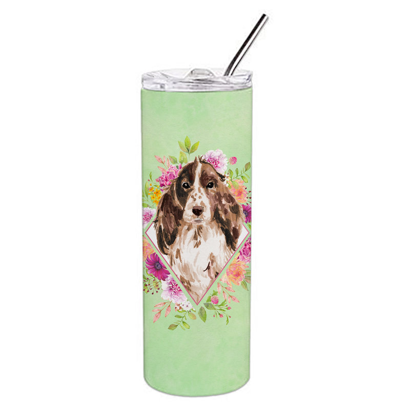 E23BF9F8391D466E9CA4F8DFEBD9A7DB de verre 20 oz à double paroi en acier inoxydable chiot, Cocker spaniel anglais brun, Vert