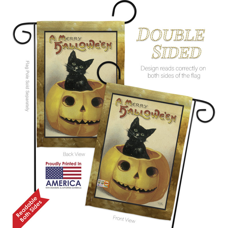Mélange de polyester décoratif à 2 côtés 19 x 13 po merry halloween ensemble de drapeau
