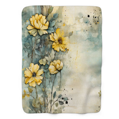 Art floral grunge - couverture en sherpa de qualité supérieure 1 pièce