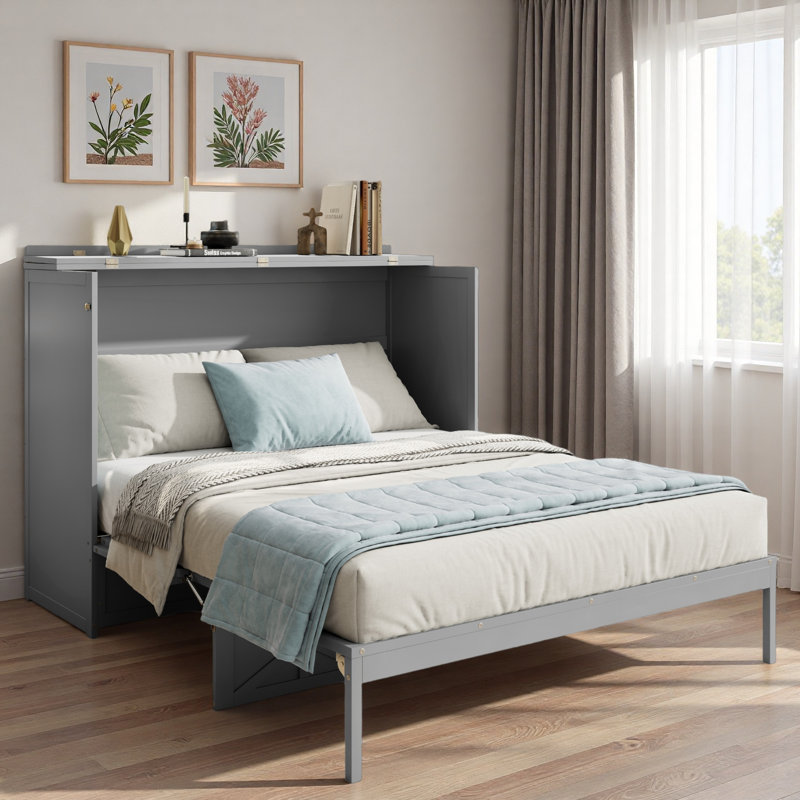 Lit escamotable avec grands tiroirs et USB, Gris